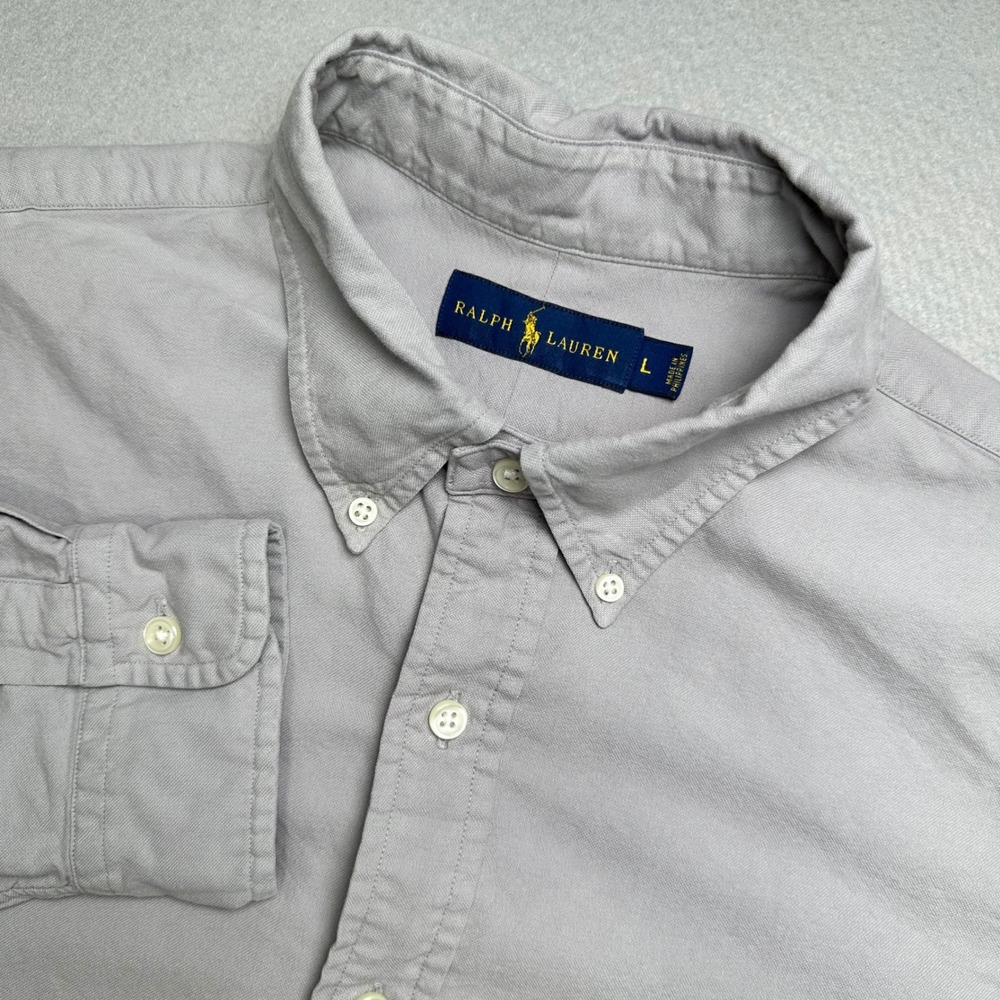 Ralph Lauren Button Down Shirt Mens Large Gray Long Sleeve Blue Pony RN 41381